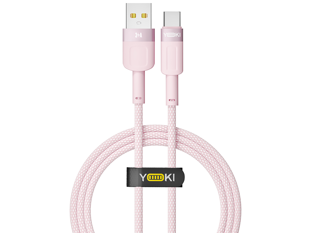 Кабель Yoki Style, USB-A — Type-C, 60W, 1,2м, Розовый