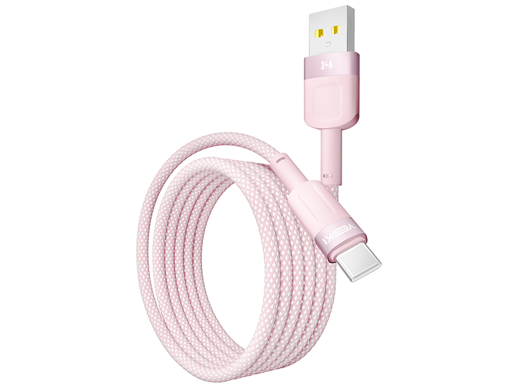 Кабель Yoki Style, USB-A — Type-C, 60W, 1,2м, Розовый