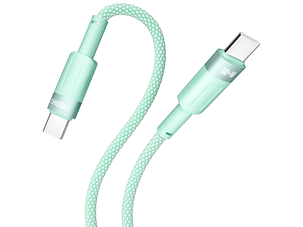 Кабель Yoki Style, Type-C — Type-C, 60W, 1,2м, Мятный