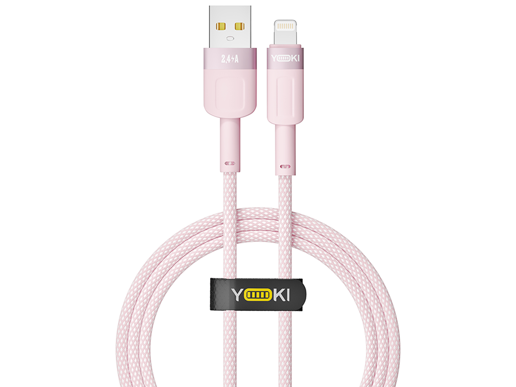 Кабель Yoki Style, USB-A — Lightning, 12W, 1,2м, Розовый