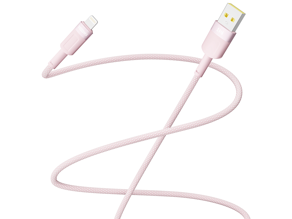 Кабель Yoki Style, USB-A — Lightning, 12W, 1,2м, Розовый