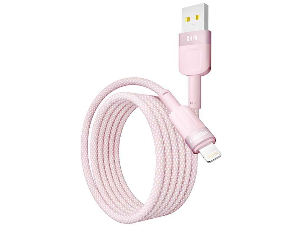 Кабель Yoki Style, USB-A — Lightning, 12W, 1,2м, Розовый