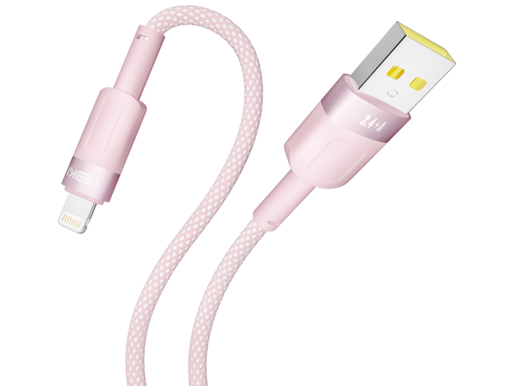 Кабель Yoki Style, USB-A — Lightning, 12W, 1,2м, Розовый