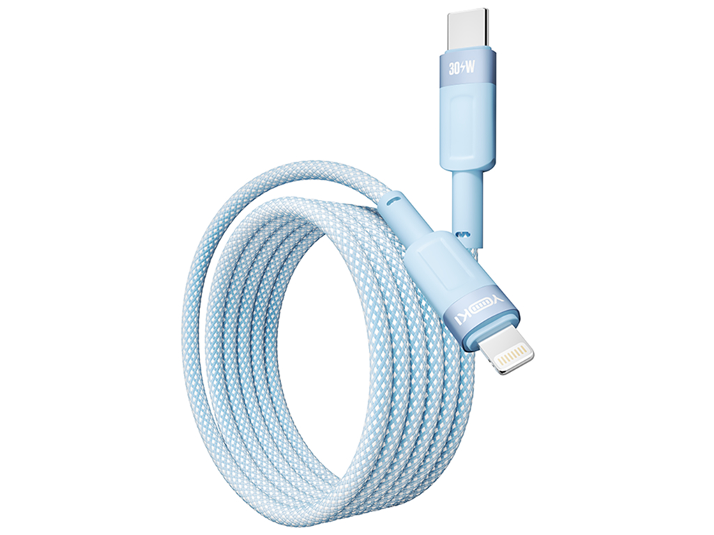 Кабель Yoki Style, Type-C — Lightning, 30W, 1,2м, Голубой