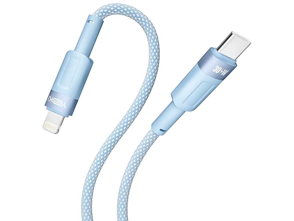 Кабель Yoki Style, Type-C — Lightning, 30W, 1,2м, Голубой