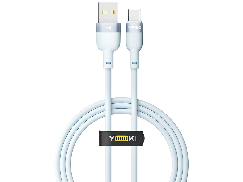 Кабель Yoki Silicone, USB-A - Type-C, 3A, 1,2 м, Блакитний