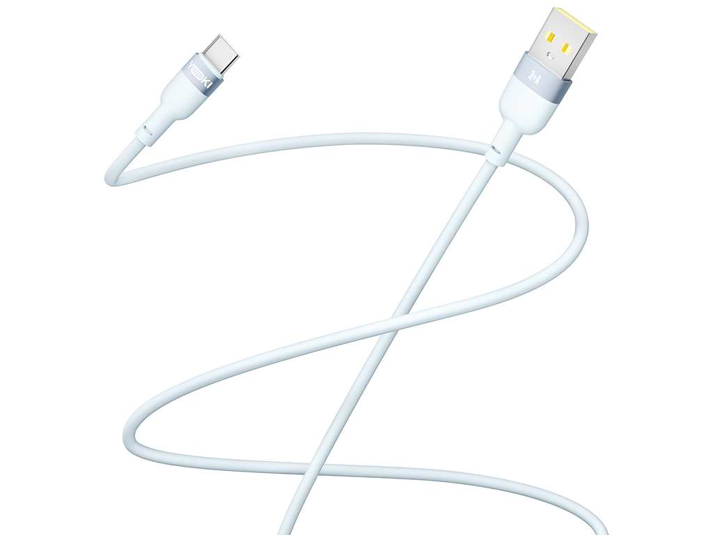 Кабель Yoki Silicone, USB-A - Type-C, 3A, 1,2 м, Блакитний