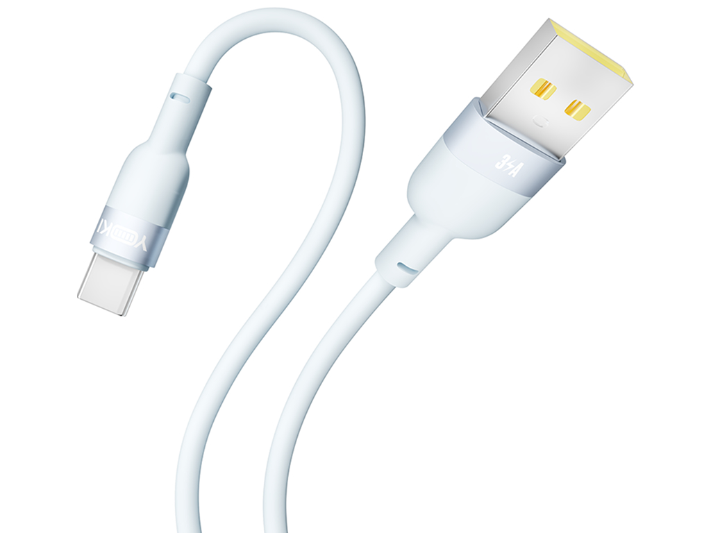 Кабель Yoki Silicone, USB-A - Type-C, 3A, 1,2 м, Блакитний