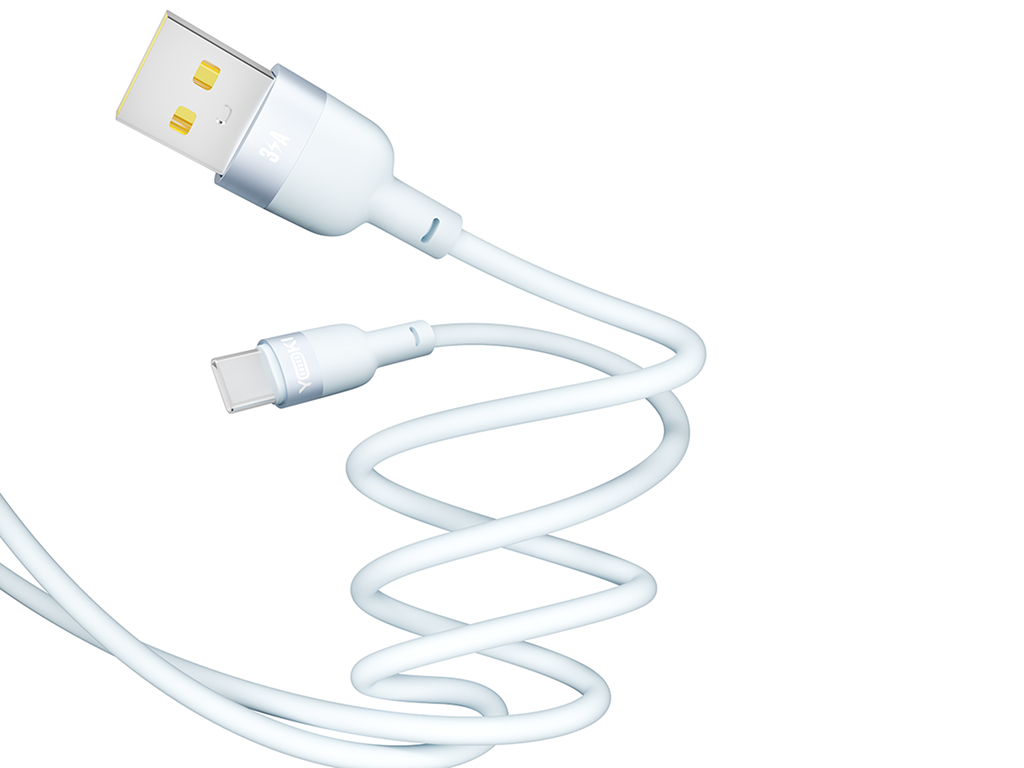 Кабель Yoki Silicone, USB-A - Type-C, 3A, 1,2 м, Блакитний