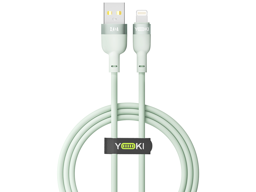 Кабель Yoki Silicone, USB-A — Lightning, 2,4A, 1,2м, Мятный