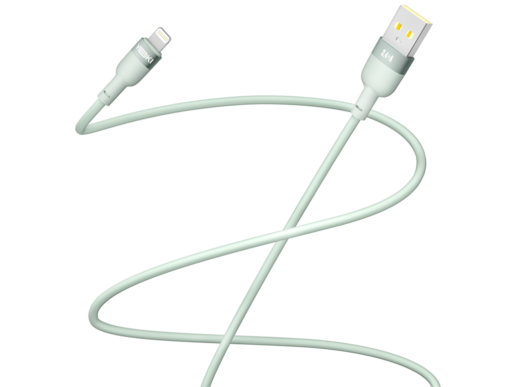 Кабель Yoki Silicone, USB-A — Lightning, 2,4A, 1,2м, Мятный