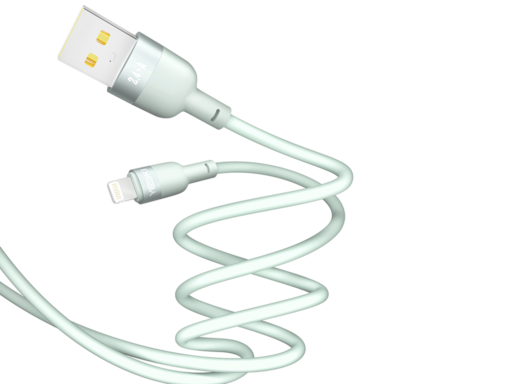 Кабель Yoki Silicone, USB-A — Lightning, 2,4A, 1,2м, Мятный
