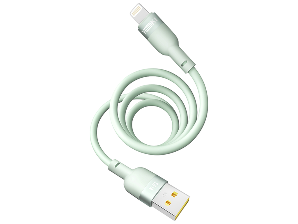 Кабель Yoki Silicone, USB-A — Lightning, 2,4A, 1,2м, Мятный