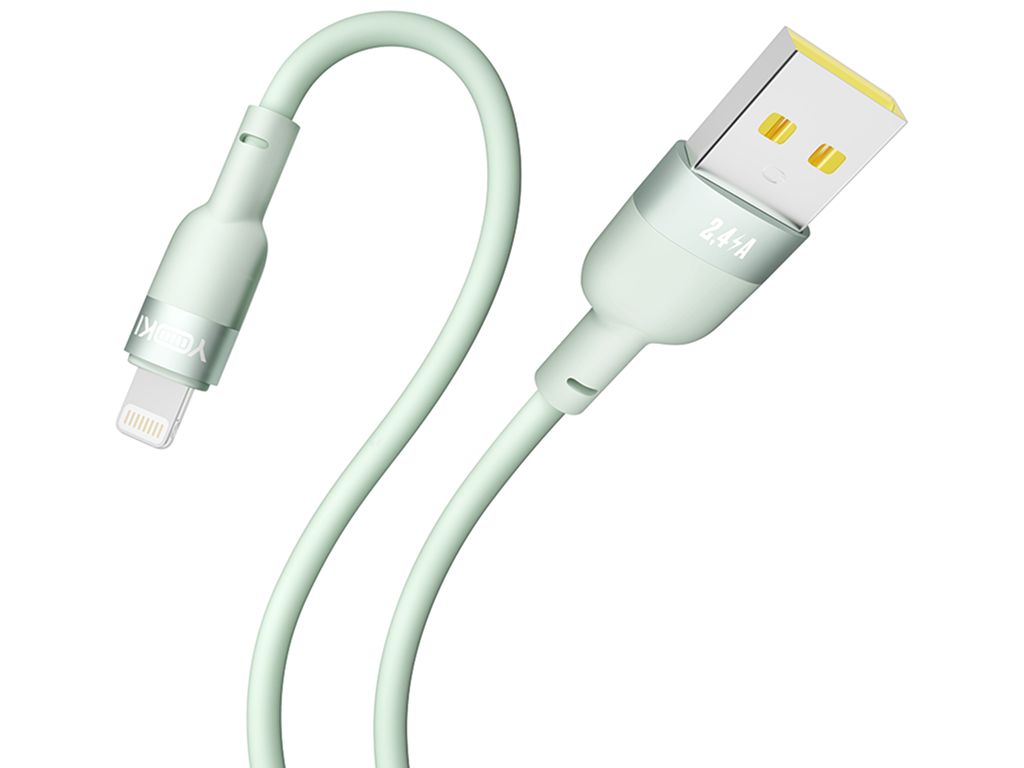 Кабель Yoki Silicone, USB-A — Lightning, 2,4A, 1,2м, Мятный