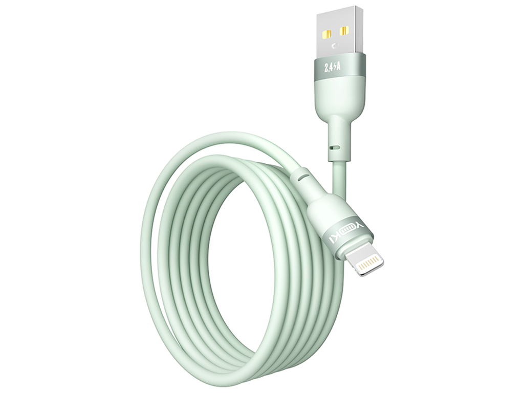 Кабель Yoki Silicone, USB-A — Lightning, 2,4A, 1,2м, Мятный