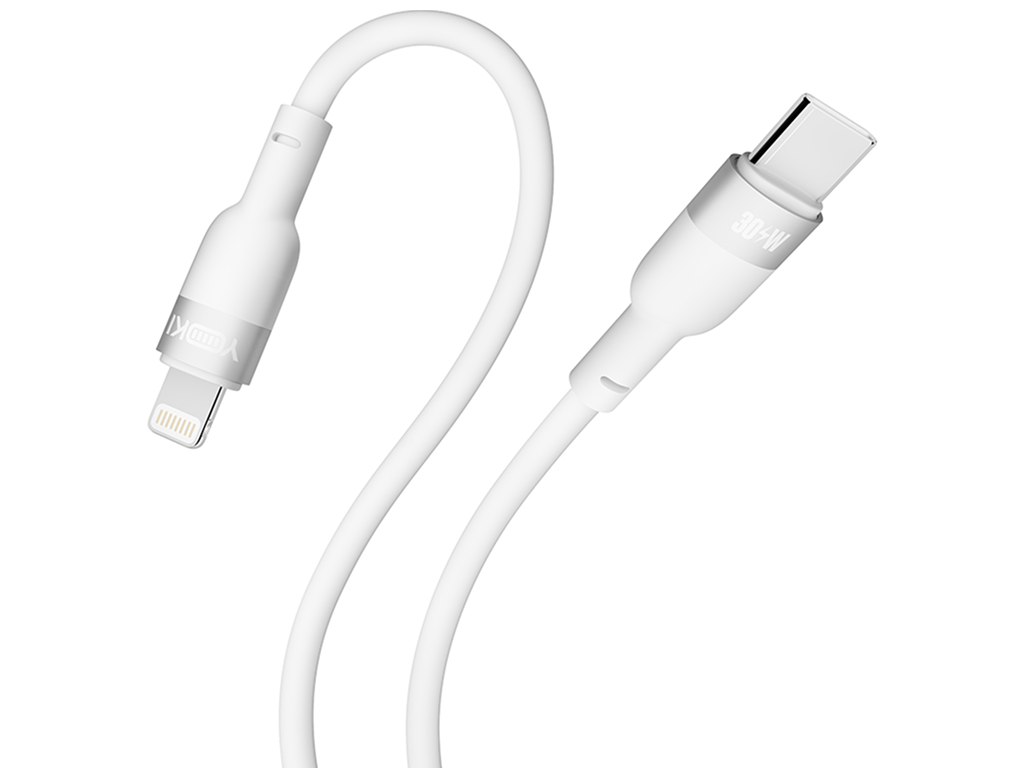 Кабель Yoki Silicone, Type-C — Lightning, 30Вт, 1,2м, Белый