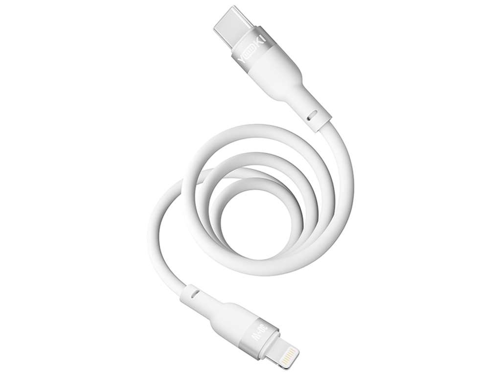 Кабель Yoki Silicone, Type-C — Lightning, 30Вт, 1,2м, Белый