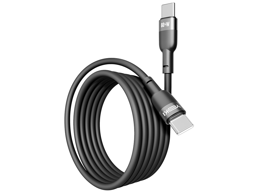 Кабель Yoki Silicone, Type-C — Type-C, 60Вт, 1,2м, Черный
