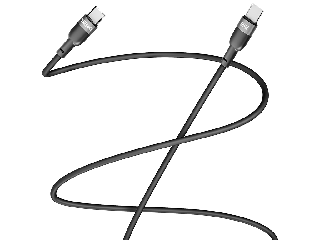 Кабель Yoki Silicone, Type-C — Type-C, 60Вт, 1,2м, Черный