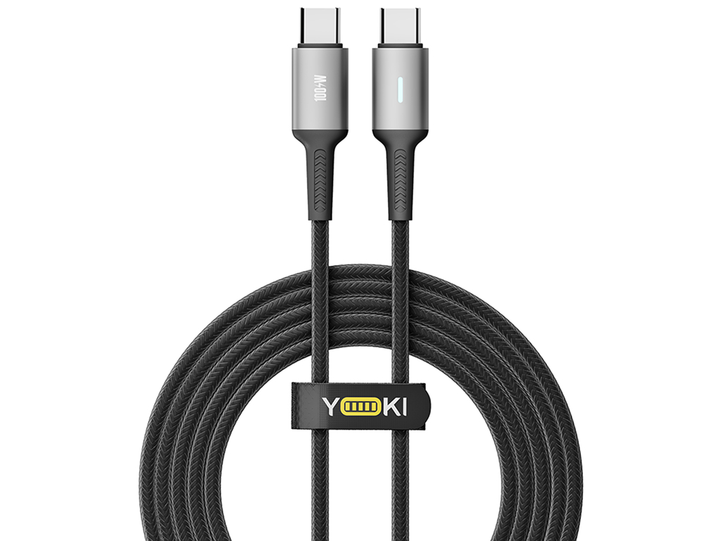 Кабель Yoki Power, Type-C — Type-C, 100Вт, LED индикатор, 2м, Черный