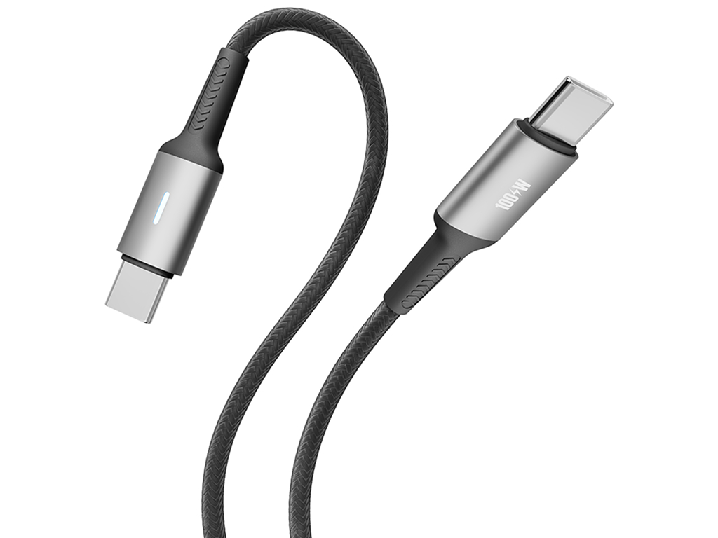 Кабель Yoki Power, Type-C — Type-C, 100Вт, LED индикатор, 2м, Черный