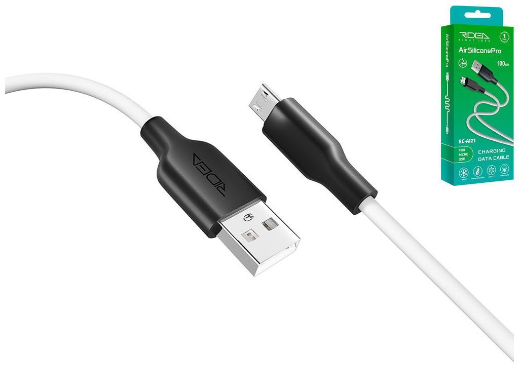 Кабель USB Ridea RC-AI21 AirSiliconePro Micro 3A Цвет Бело-Черный