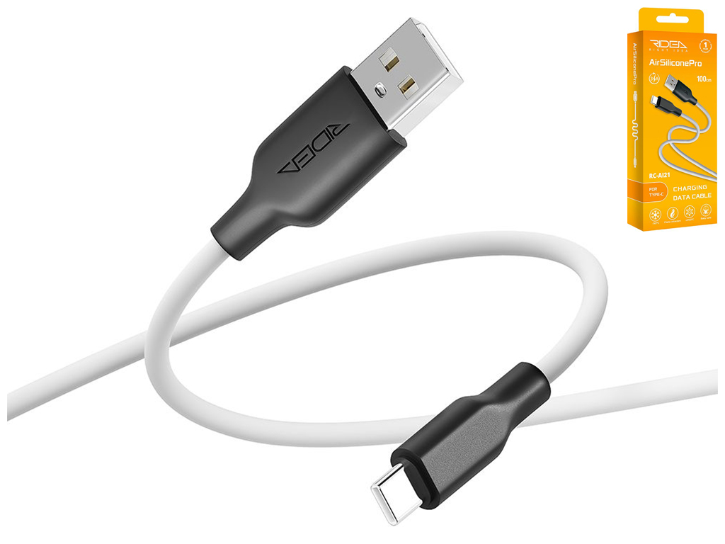 Кабель USB Ridea RC-AI21 AirSiliconePro Type-C 3A Цвет Бело-Черный