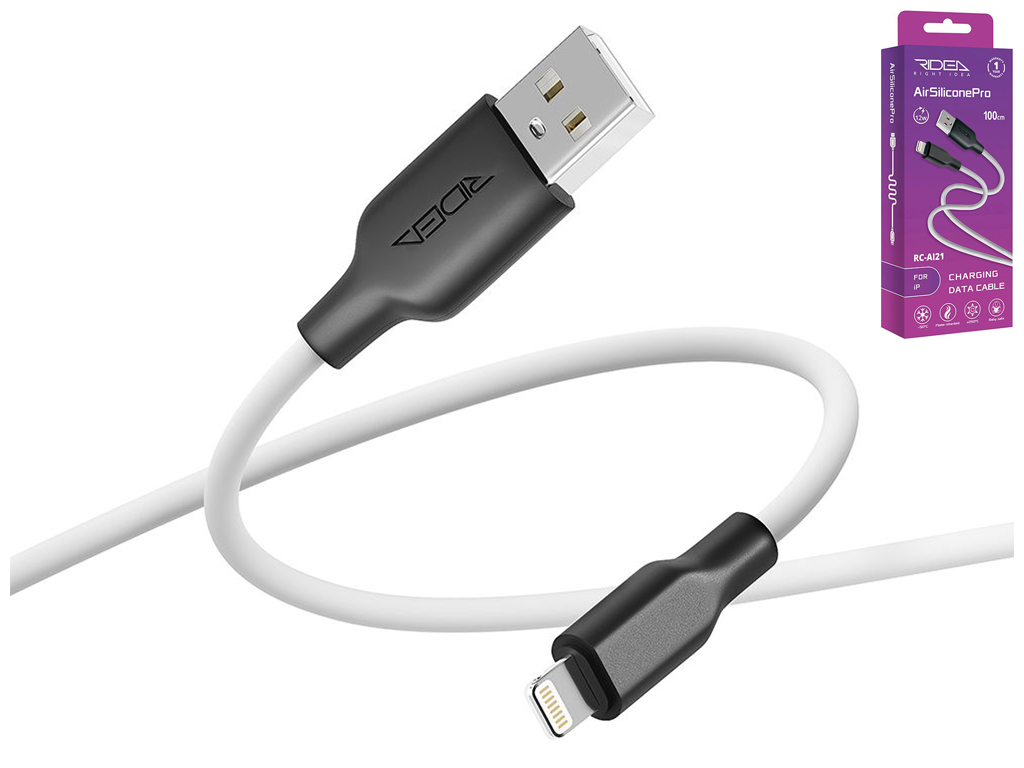 Кабель USB Ridea RC-AI21 AirSiliconePro 12W Lightning Цвет Бело-Черный