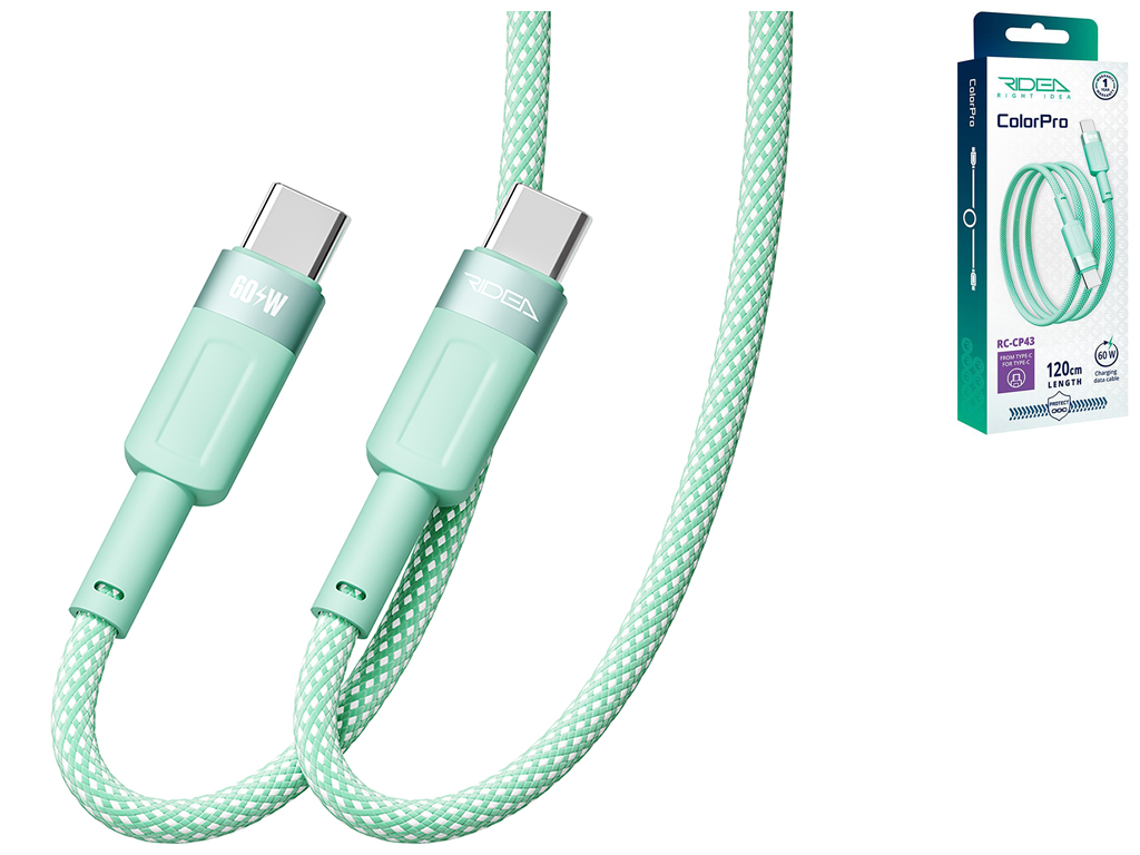 Кабель USB Ridea RC-CP43 ColorPro Type-C to Type-C 60W 1,2м Цвет Зеленый