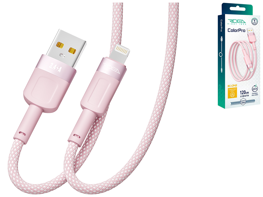 Кабель USB Ridea RC-CP43 ColorPro Lightning 12W 1,2м Цвет Розовый