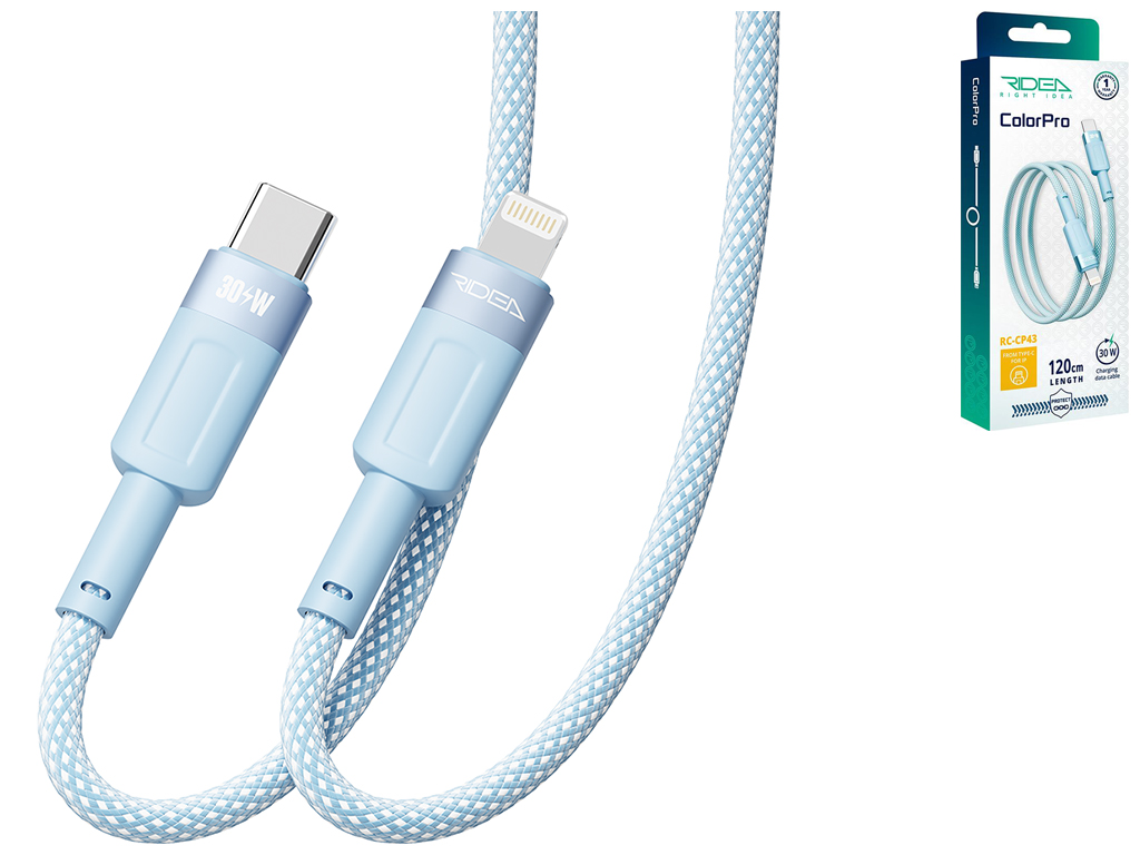 Кабель USB Ridea RC-CP43 ColorPro Type-C to Lightning 30W 1,2м Цвет Голубой