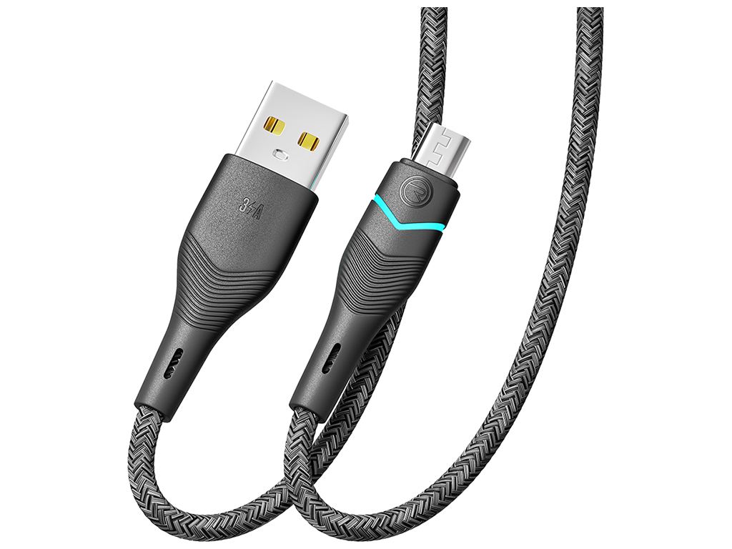 Кабель USB Ridea RC-RL15 RGB Light MicroUSB 3A 1,2м Цвет Черный