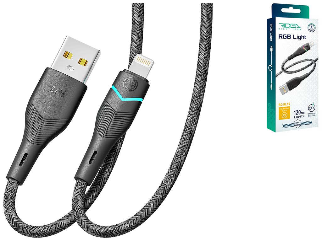 Кабель USB Ridea RC-RL15 RGB Light Lightning 12W 1,2м Цвет Черный