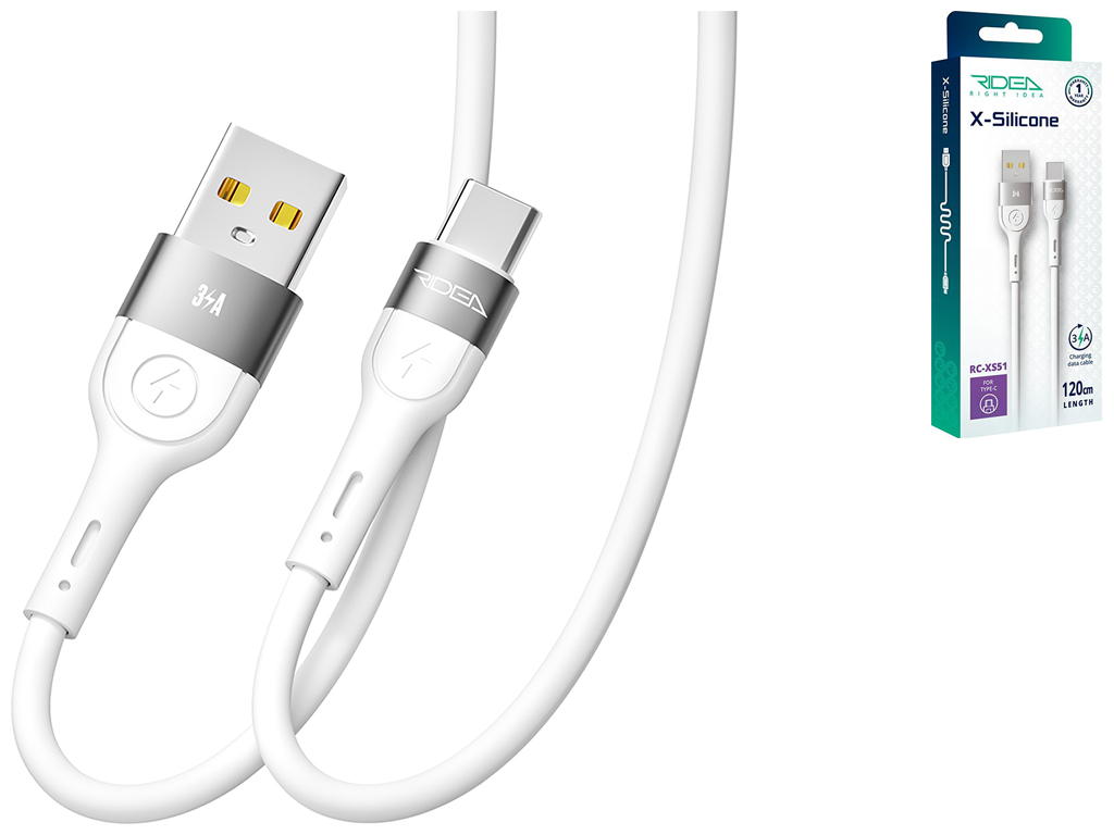 Кабель USB Ridea RC-XS51 X-Silicone Type-C 3A 1,2м Цвет Белый