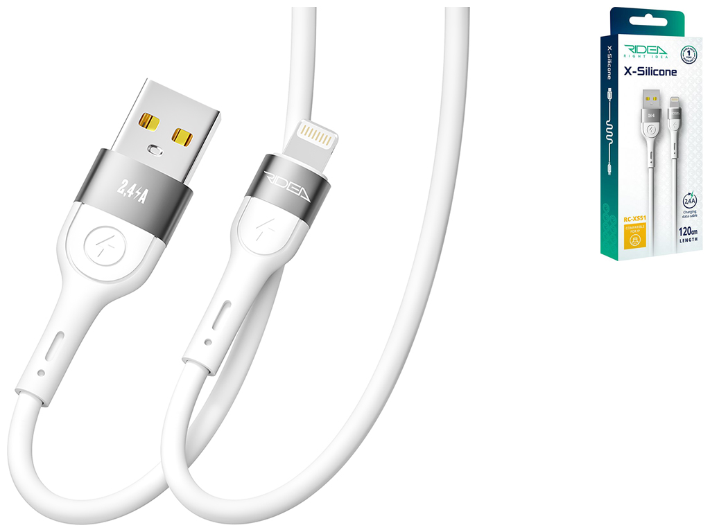 Кабель USB Ridea RC-XS51 X-Silicone Lightning 12W 1,2м Цвет Белый