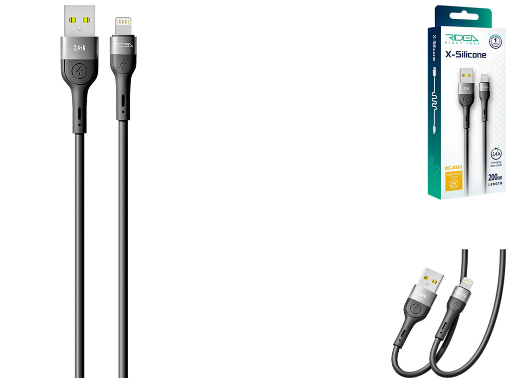Кабель USB Ridea RC-XS51 X-Silicone Lightning 12W 2м, Цвет Черный
