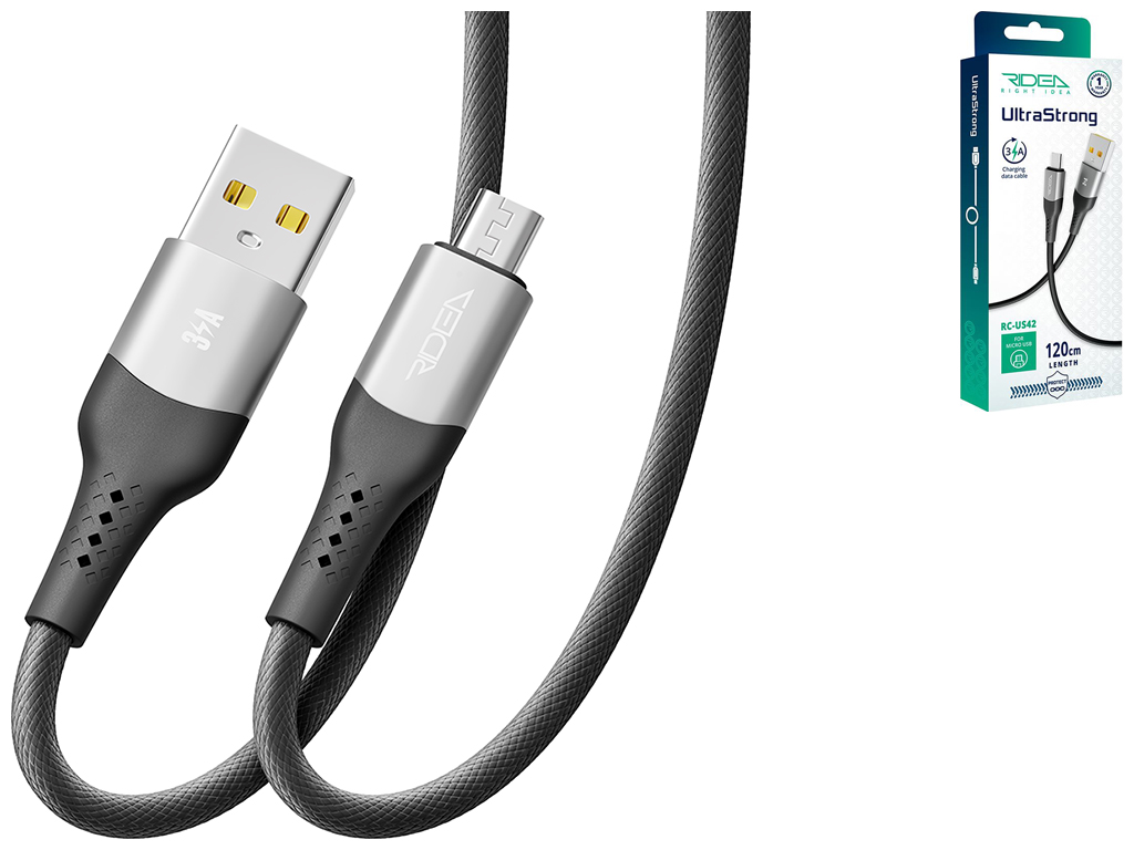 Кабель USB Ridea RC-US42 UltraStrong MicroUSB 3A 1,2м Цвет Черный