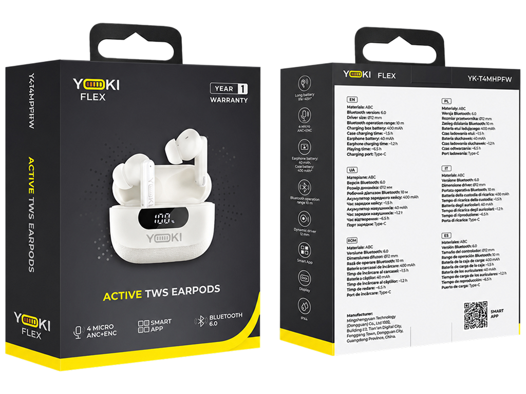 Наушники беспроводные Yoki Flex, Tws, Anc+Enc, Bluetooth 6.0, Ipx4