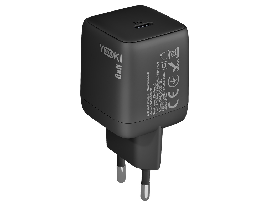 Сетевое зарядное устройство Yoki NanoGaN, GaN, Type-C, Pd, Qc, 25Вт