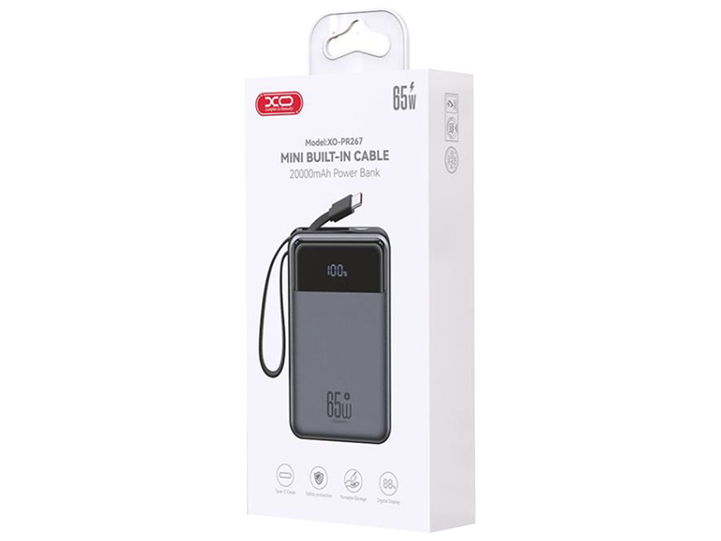 Универсальная мобильная батарея Power Bank XO PR267 65W, 20000mAh, цвет серый