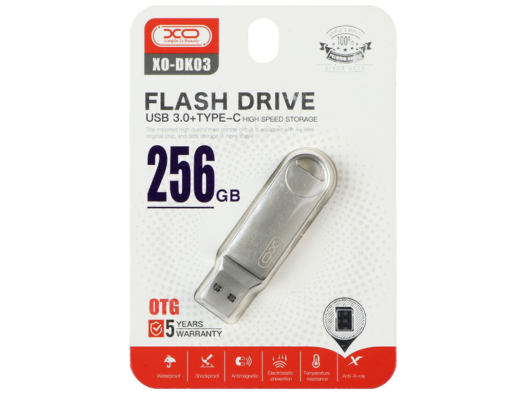 USB флеш-накопитель XO DK03 USB3.0+Type C 256GB Цвет Стальной