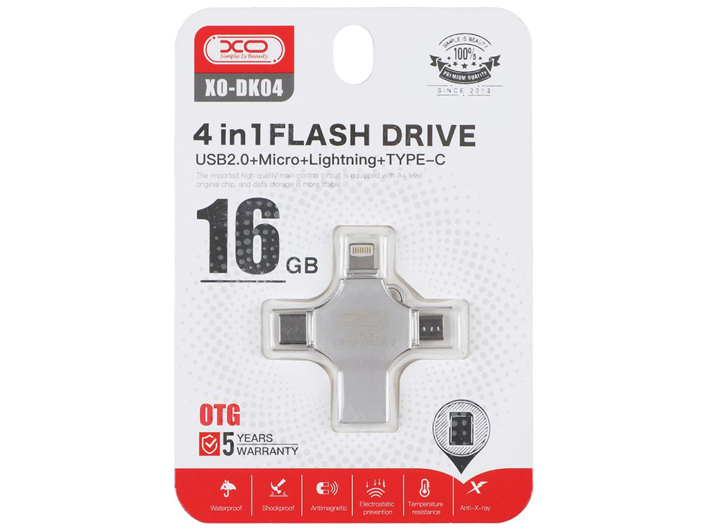 USB флеш-накопитель XO DK04 USB2.0 4 in 1 16GB, Стальной