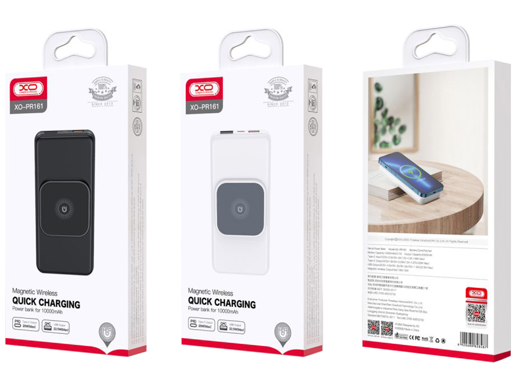 Power Bank XO PR161 Magnetic Wireless 15W QC22.5W PD20W 10000 mAh Цвет Черный