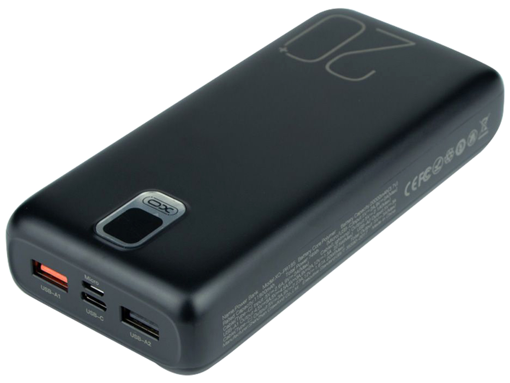 Power Bank XO PR185 with cable QC22.5W/PD20W 20000 mAh, Чорний