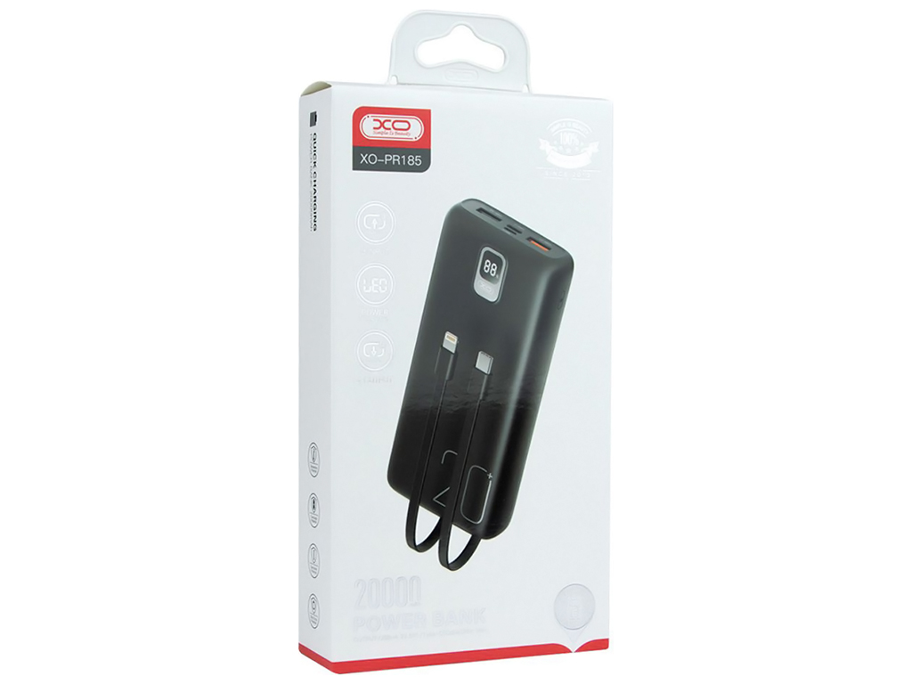 Power Bank XO PR185 with cable QC22.5W/PD20W 20000 mAh, Чорний