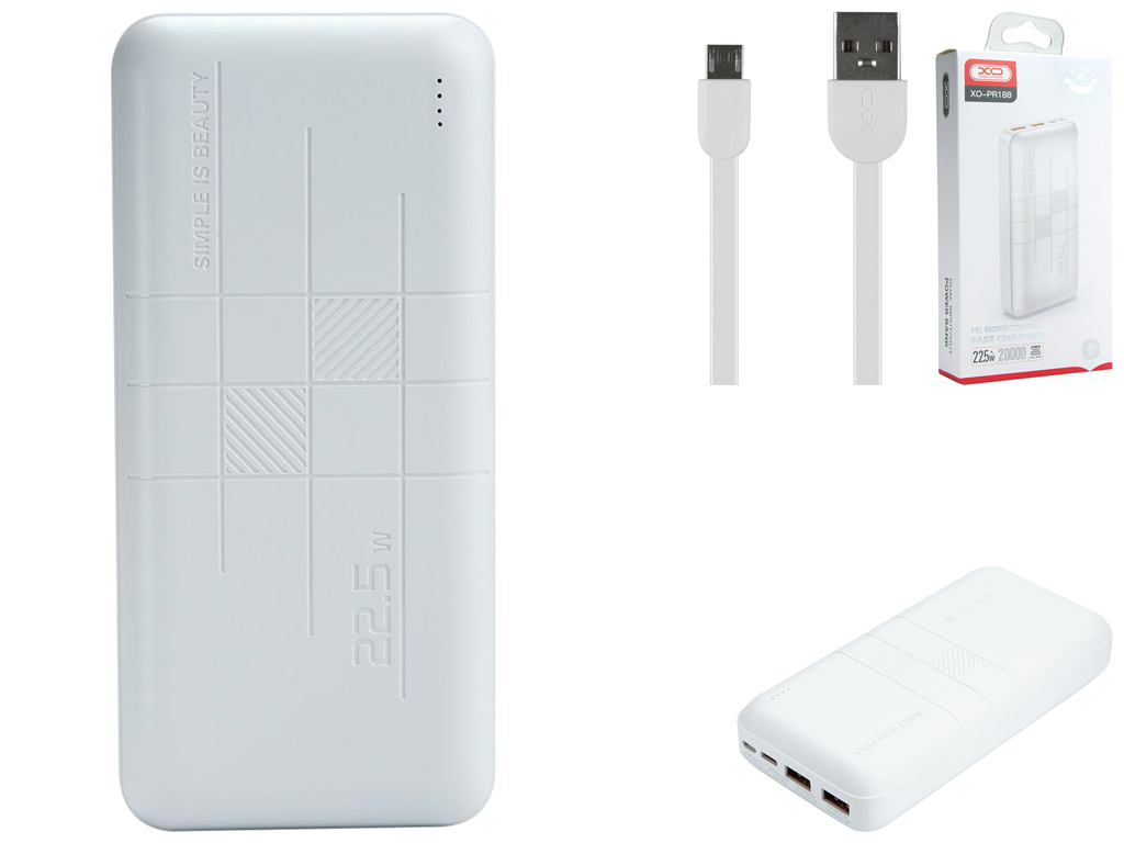 Power Bank XO PR188 QC22.5W/PD20W 20000 mAh, Белый