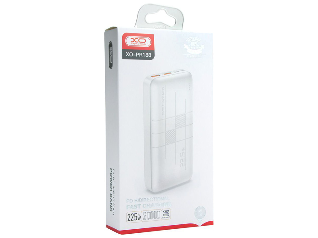 Power Bank XO PR188 QC22.5W/PD20W 20000 mAh, Белый
