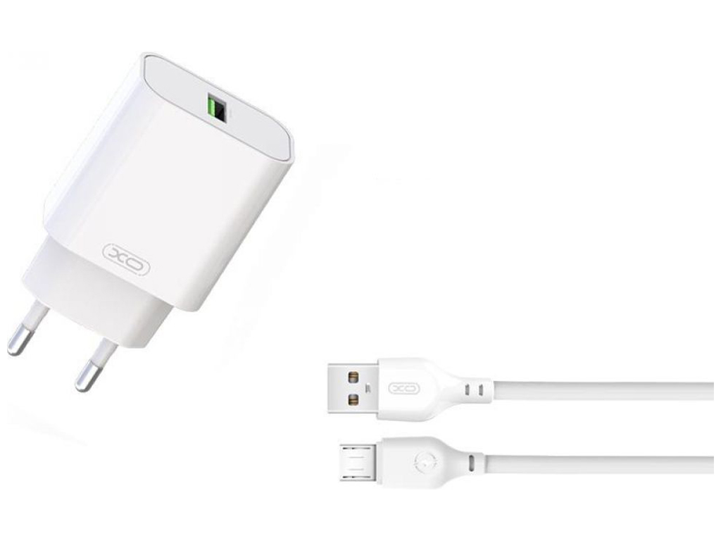 Сетевое Зарядное Устройство XO L103 1USB QC 18W+USB to Micro Цвет Белый