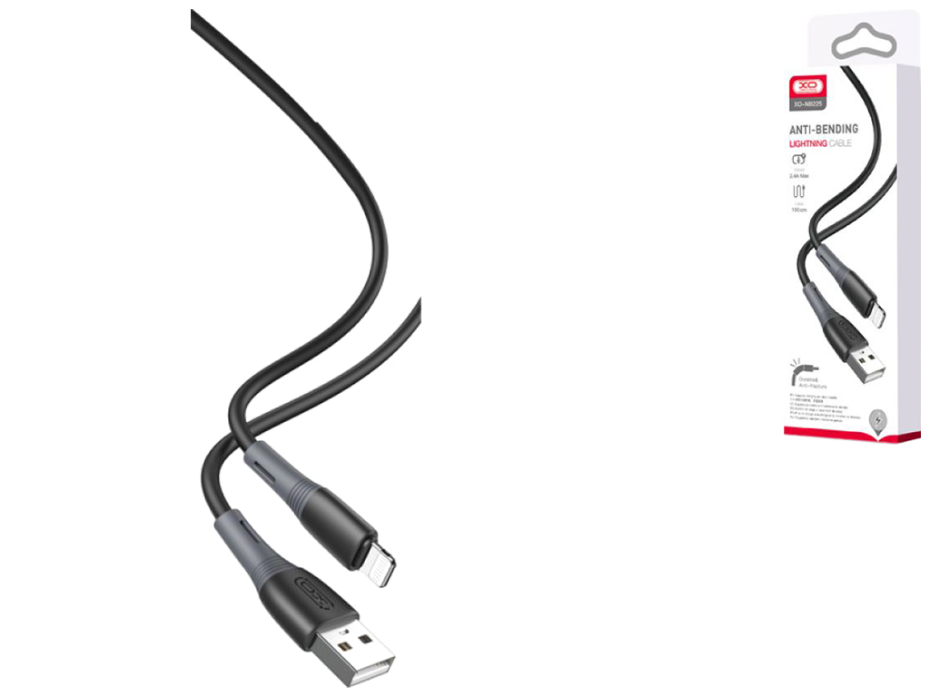 Кабель USB XO NB225 Silicone two-color Lightning, Черный