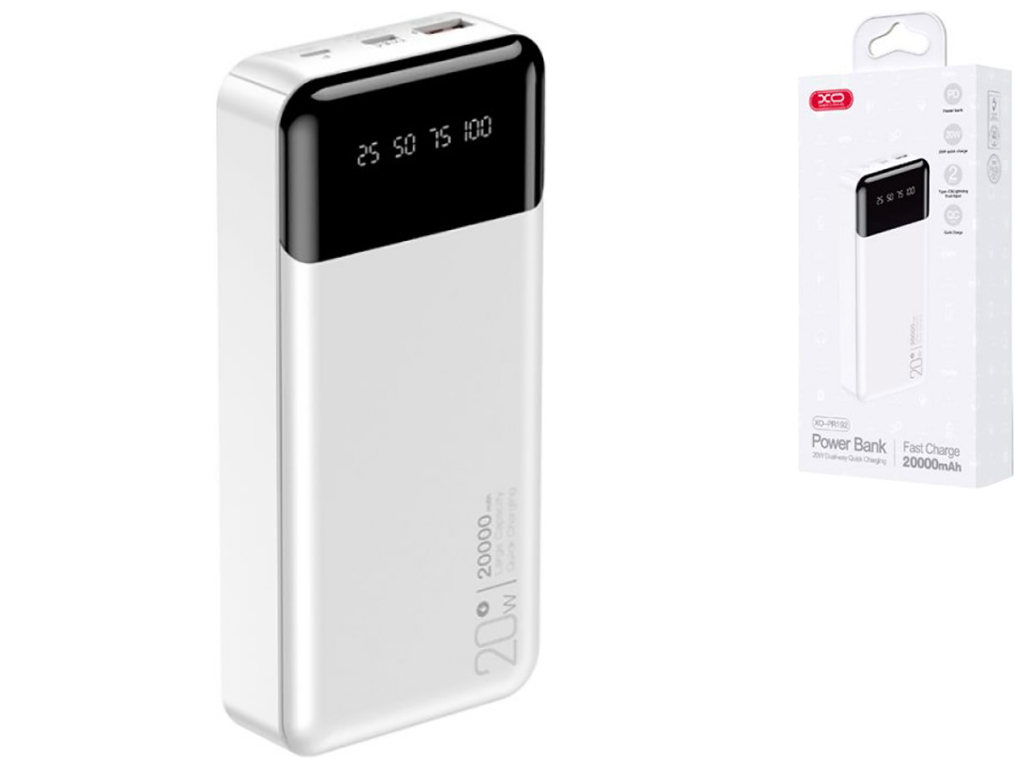 Power Bank XO PR192 PD20W/QC18W digital light display 20000 mAh, Цвет Белый
